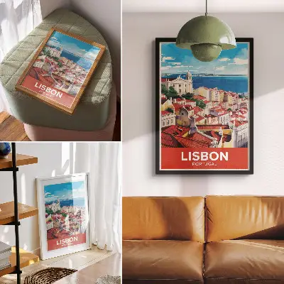Poster city panorama with a peaceful atmosphere and warm colors
