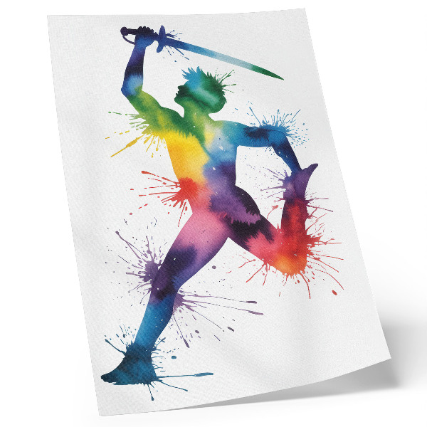 Premium wall art A figure in bright colors with a sword