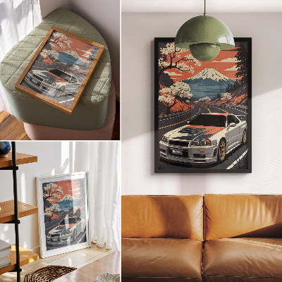 Poster Sports car mountains dynamic scene