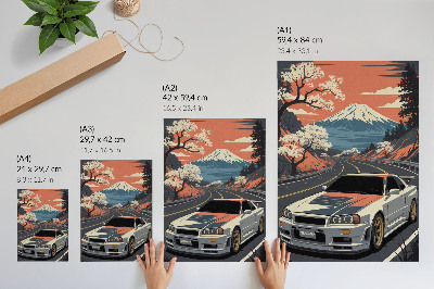 Poster Sports car mountains dynamic scene