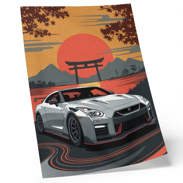 Art print A car in a harmonious Japanese landscape