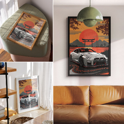 Art print A car in a harmonious Japanese landscape