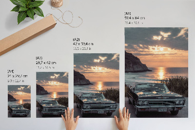 Premium wall art Retro car sunset sea nostalgic