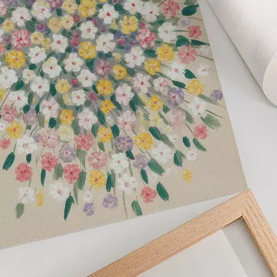 Decorative poster colorful flowers and pastel leaves