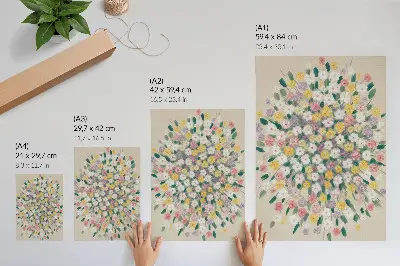 Decorative poster colorful flowers and pastel leaves