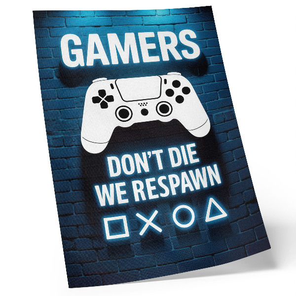 Art print Blue brick wall white controllers lettering