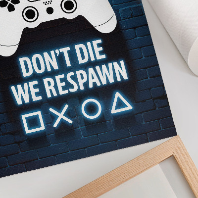 Art print Blue brick wall white controllers lettering