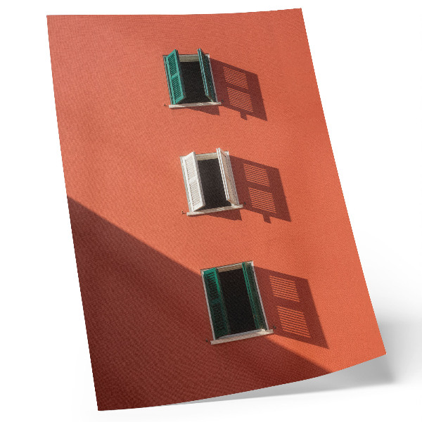 Decorative poster Orange wall, three windows, green blinds