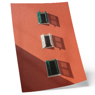 Decorative poster Orange wall, three windows, green blinds