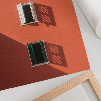 Decorative poster Orange wall, three windows, green blinds