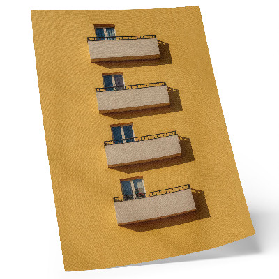 Art print Yellow facade, four balconies, minimalist composition