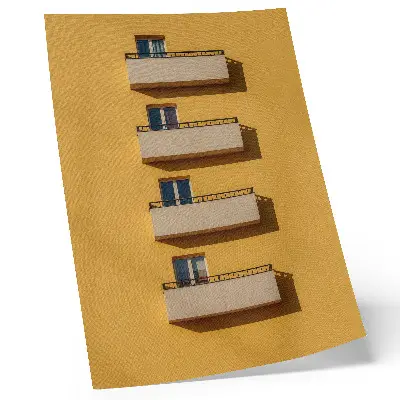 Art print yellow facade with four balconies in a minimalist composition