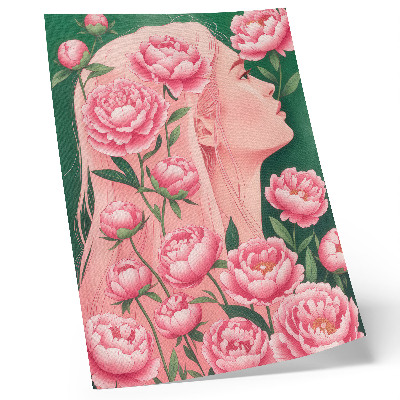 Premium wall art A woman among pink peonies against a green background