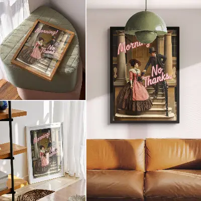 Historical costumes pastel inscriptions modernity poster 