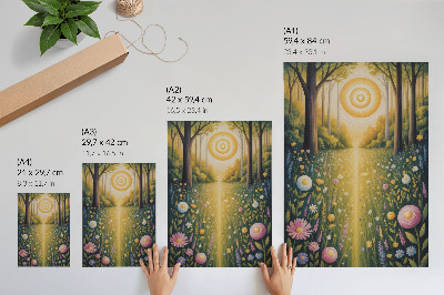 Decorative poster Forest path flowers sun freshness