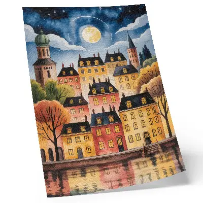 Poster atmospheric city at night with the moon in the sky