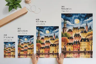 Poster atmospheric city at night with the moon in the sky