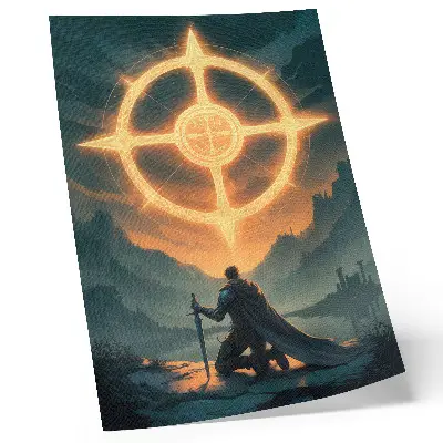 Enchanting landscape knight decorative poster with magical symbol