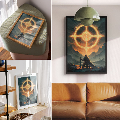 Decorative poster Enchanting landscape magical symbol knight