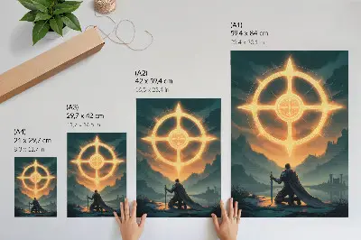 Enchanting landscape knight decorative poster with magical symbol
