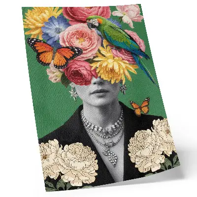 Poster featuring flowers, birds, butterflies, and elegant surrealist figures