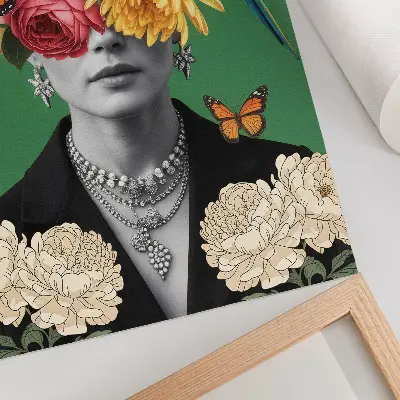 Poster featuring flowers, birds, butterflies, and elegant surrealist figures