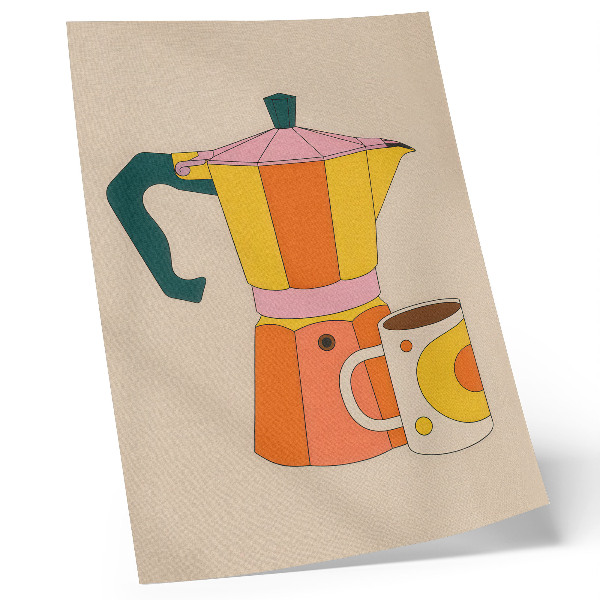 Art print Geometric coffee pot and mug, vivid and optimistic colors