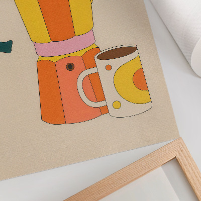 Art print Geometric coffee pot and mug, vivid and optimistic colors