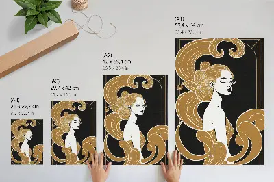 Decorative poster elegant woman with artistic line art contrast