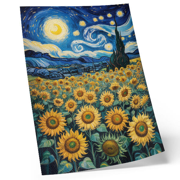 Poster A field of sunflowers under a starry sky