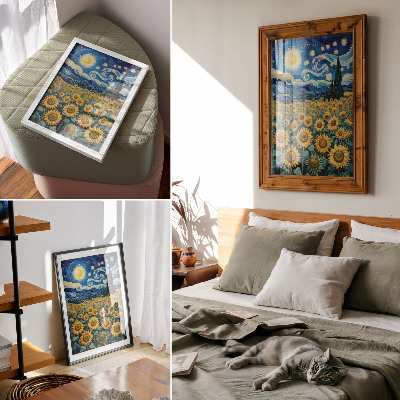 Poster A field of sunflowers under a starry sky
