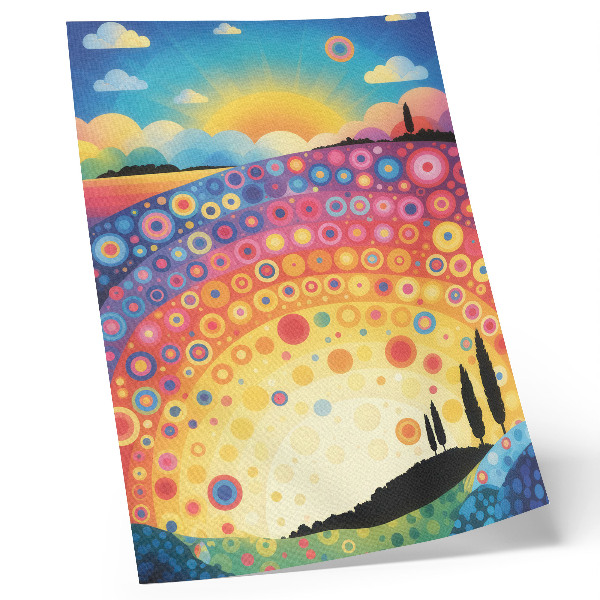 Art print Energetic rainbow circles against the backdrop of a sunset