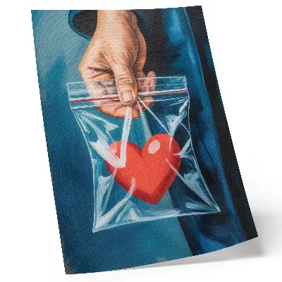 Art print with strong red and blue contrasts in a modern style