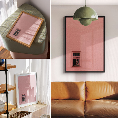 Premium wall art Pink wall with one window figure