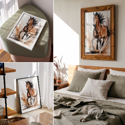 Poster Horses in motion with beige background spots