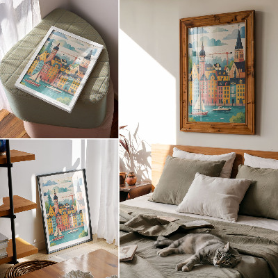 Decorative poster Colorful buildings, calm water, mild climate