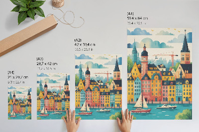 Decorative poster Colorful buildings, calm water, mild climate
