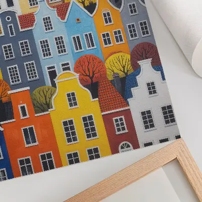 Poster colorful tenement houses of different shapes and colors in harmony