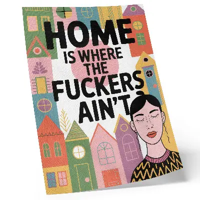 Premium wall art colorful geometric houses with closed eyes design
