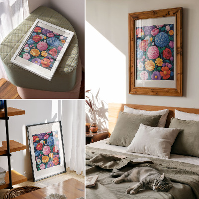 Decorative poster Colorful flowers green background illustration