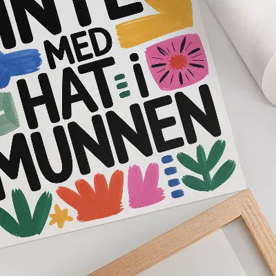 Poster black letters with colorful strokes in a modern style