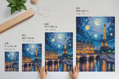 Premium wall art Paris at night with a full moon and Eiffel Tower