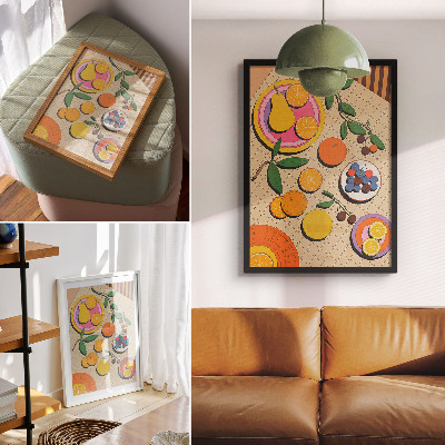 Premium wall art A dynamic composition of fruit on a geometric background