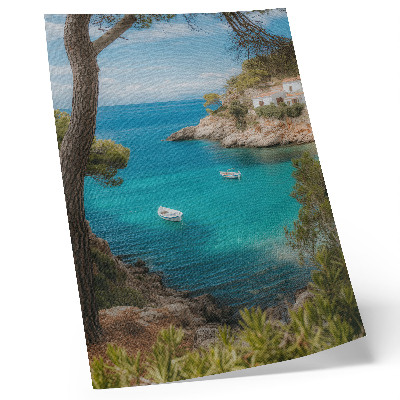 Poster A bay with boats and a house in a picturesque landscape