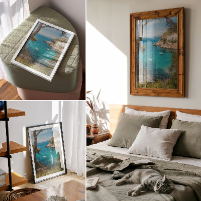 Poster A bay with boats and a house in a picturesque landscape
