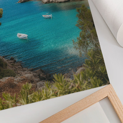Poster A bay with boats and a house in a picturesque landscape