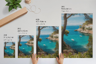 Poster A bay with boats and a house in a picturesque landscape