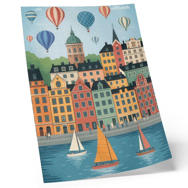 Premium wall art Tenement houses, balloons, sailboats, colorful atmosphere