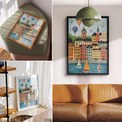 Premium wall art Tenement houses, balloons, sailboats, colorful atmosphere