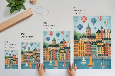 Premium wall art Tenement houses, balloons, sailboats, colorful atmosphere